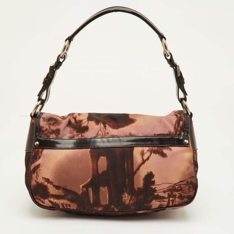 Pre Owned Prada Brown Nylon and Patent Leather New York Street Templi Flap Crossbody Bag