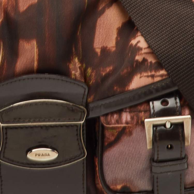 Pre Owned Prada Brown Nylon and Patent Leather New York Street Templi Flap Crossbody Bag