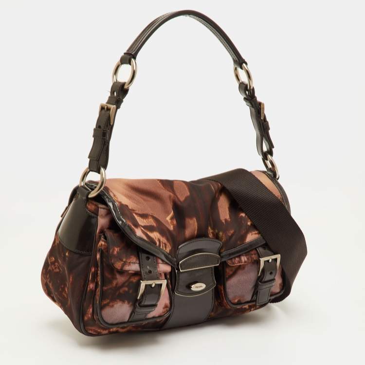 Pre Owned Prada Brown Nylon and Patent Leather New York Street Templi Flap Crossbody Bag