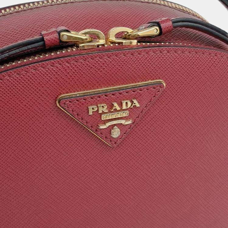 Pre Owned Prada Red Leather Saffiano Odette Bag