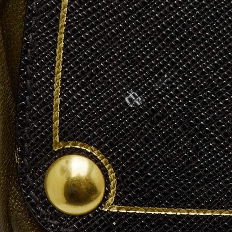 Pre Owned Prada Olive Green/Black Leather Gaufre Antic Tote