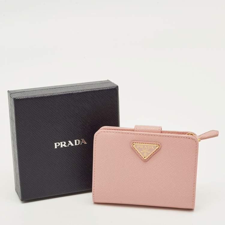 Pre Owned Prada Pink Saffiano Leather French Wallet