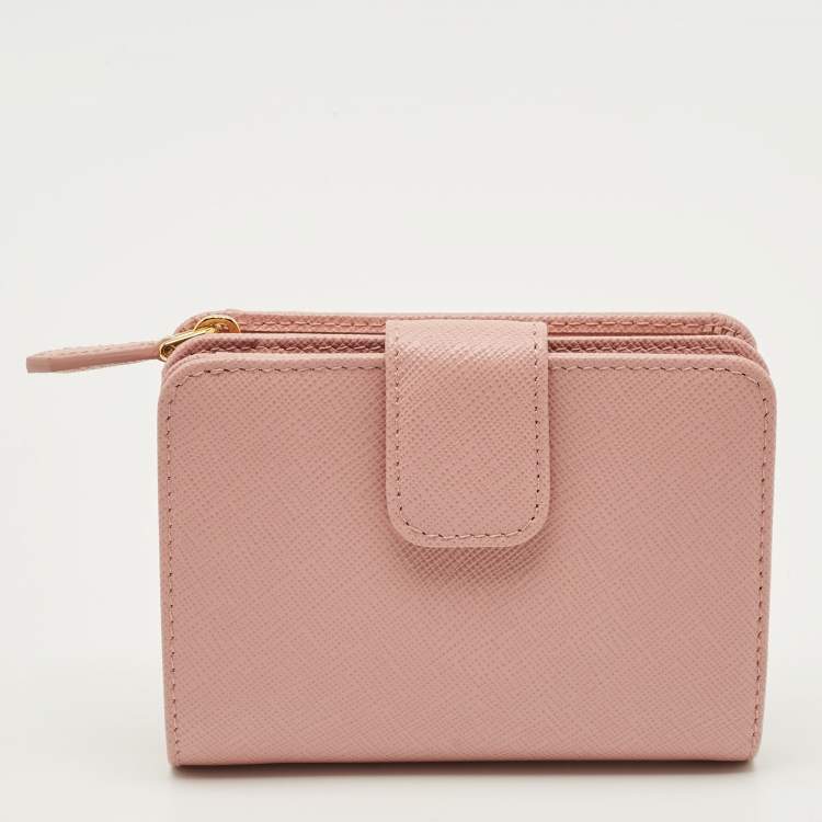 Pre Owned Prada Pink Saffiano Leather French Wallet