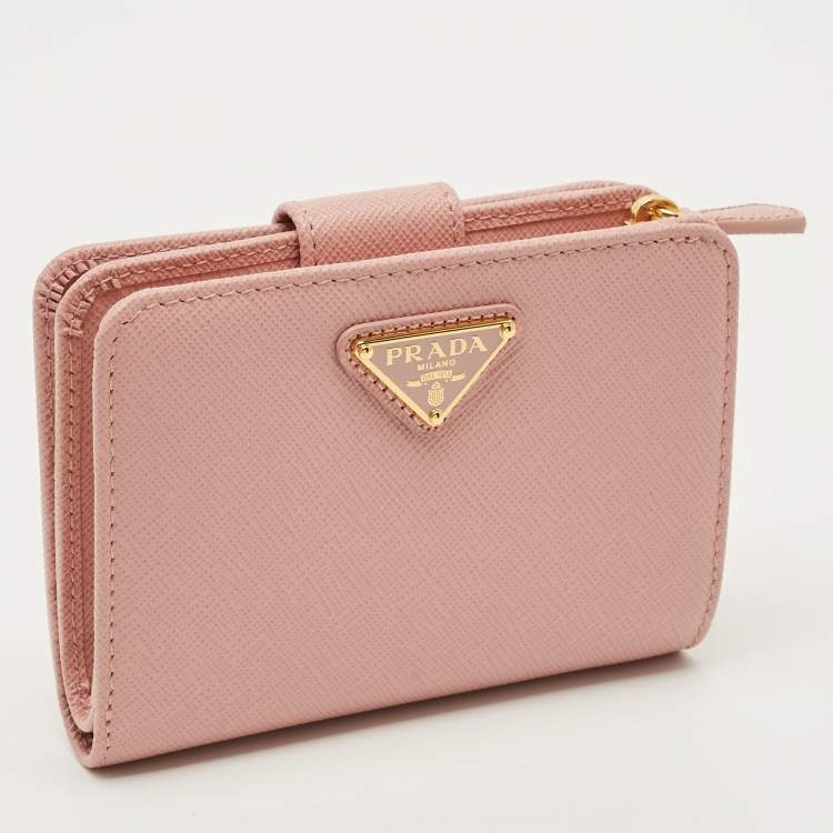 Pre Owned Prada Pink Saffiano Leather French Wallet