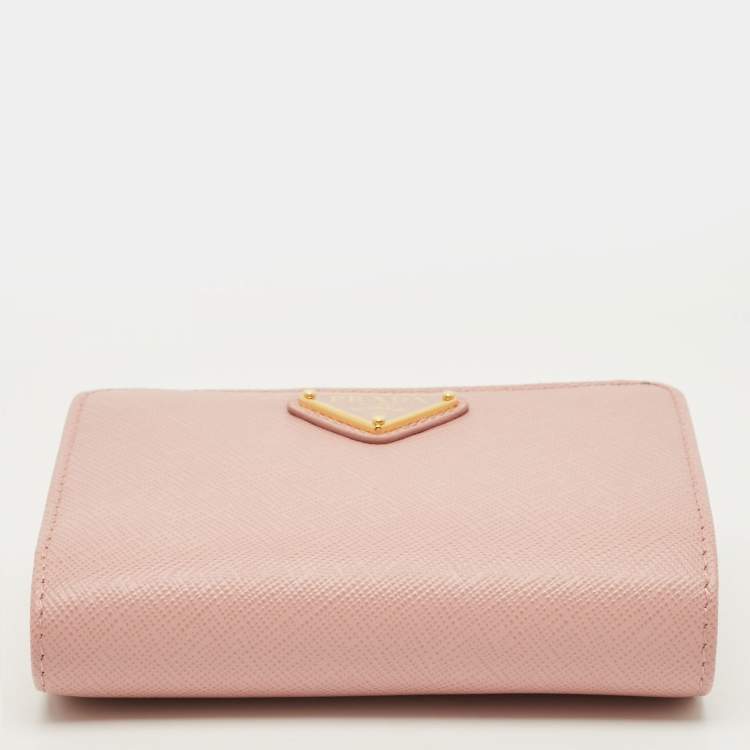 Pre Owned Prada Pink Saffiano Leather French Wallet