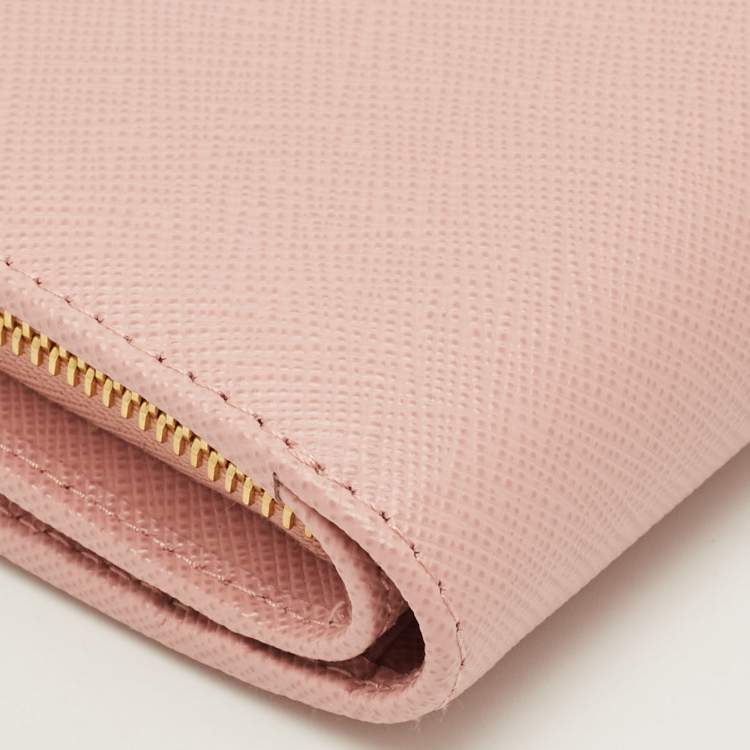Pre Owned Prada Pink Saffiano Leather French Wallet