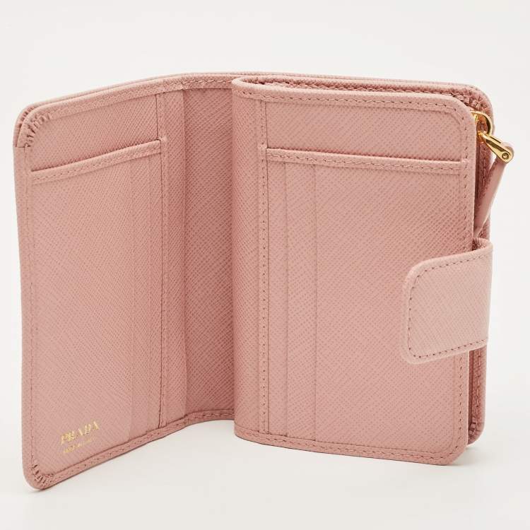 Pre Owned Prada Pink Saffiano Leather French Wallet