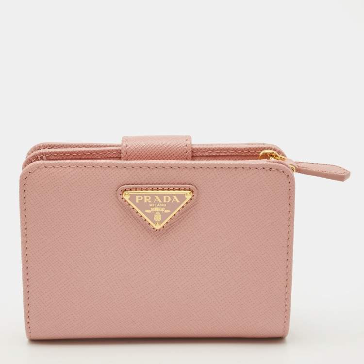 Pre Owned Prada Pink Saffiano Leather French Wallet