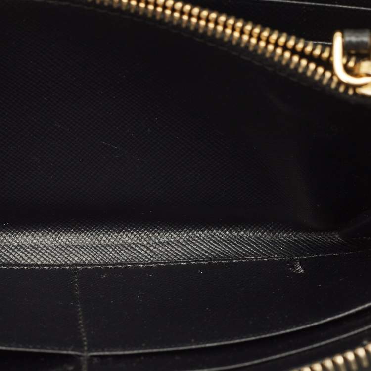 Pre Owned Prada Bow Black Saffiano Metal Leather Zip Continental Wallet