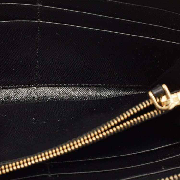 Pre Owned Prada Bow Black Saffiano Metal Leather Zip Continental Wallet