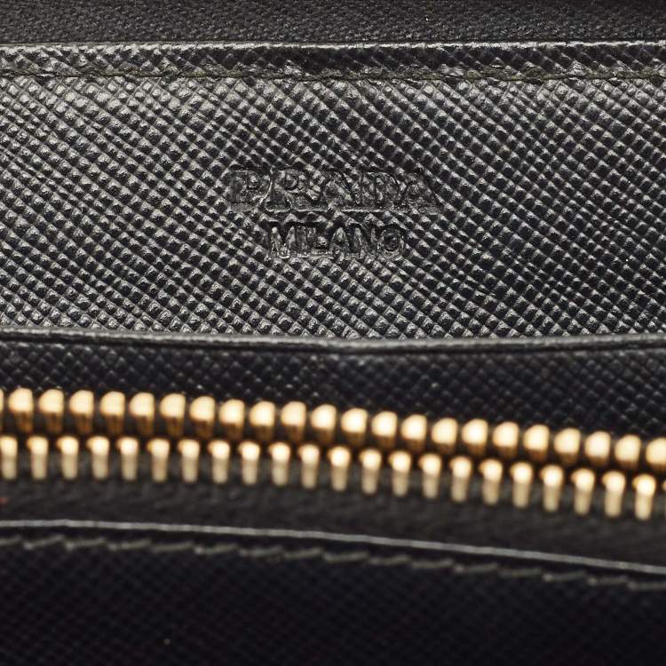 Pre Owned Prada Bow Black Saffiano Metal Leather Zip Continental Wallet