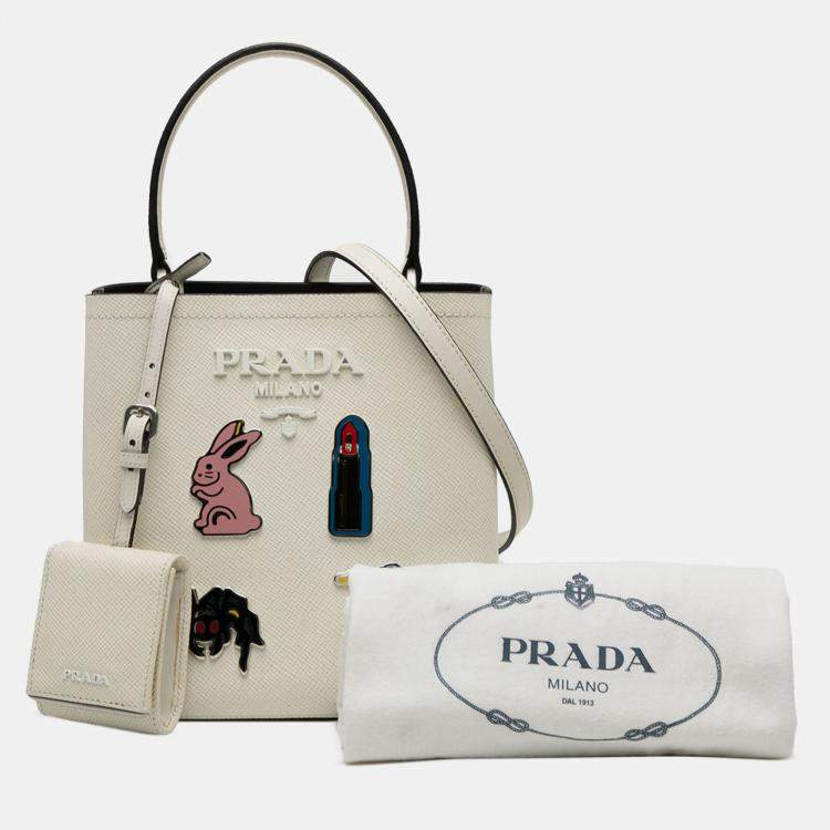 Pre Owned Prada White Small Saffiano Cuir Smalto Panier Satchel