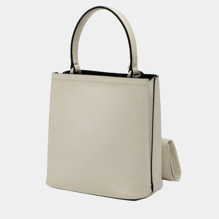 Pre Owned Prada White Small Saffiano Cuir Smalto Panier Satchel