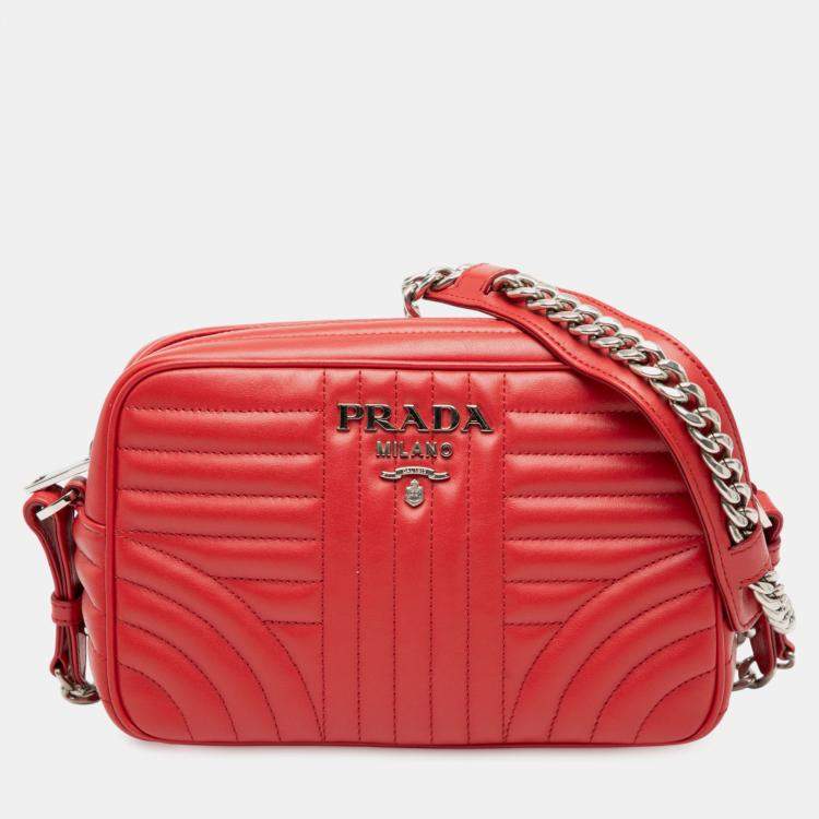 Pre Owned Prada Red Soft Calfskin Diagramme Camera Bag