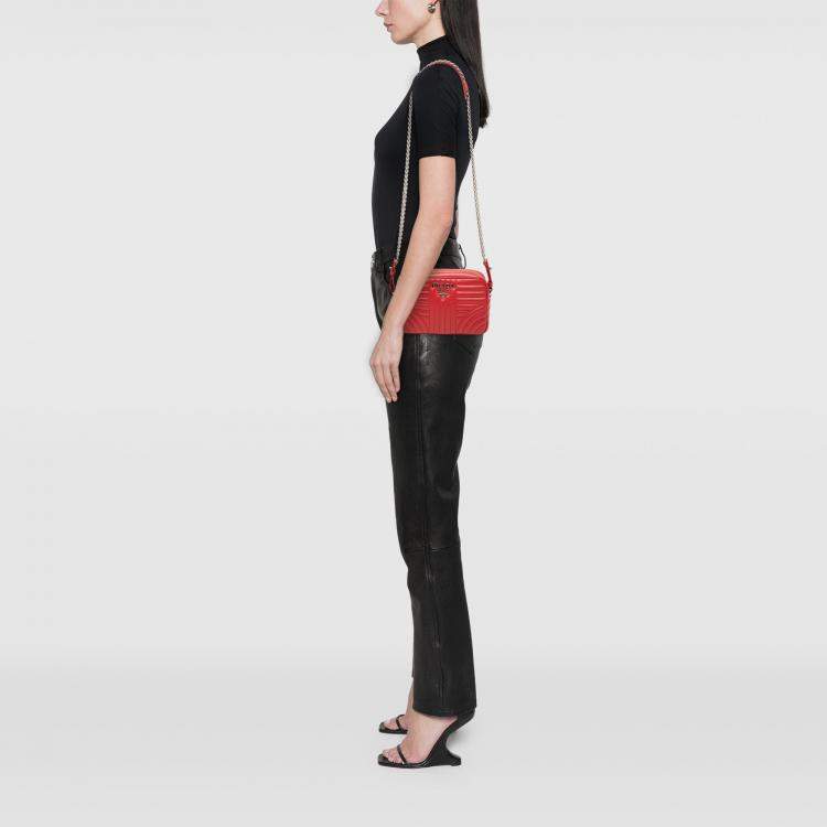 Pre Owned Prada Red Soft Calfskin Diagramme Camera Bag