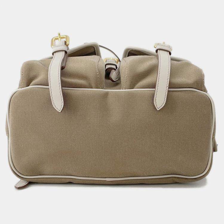 مملوكة مسبقًا Prada Logo Jacquard Backpack Beige Canvas