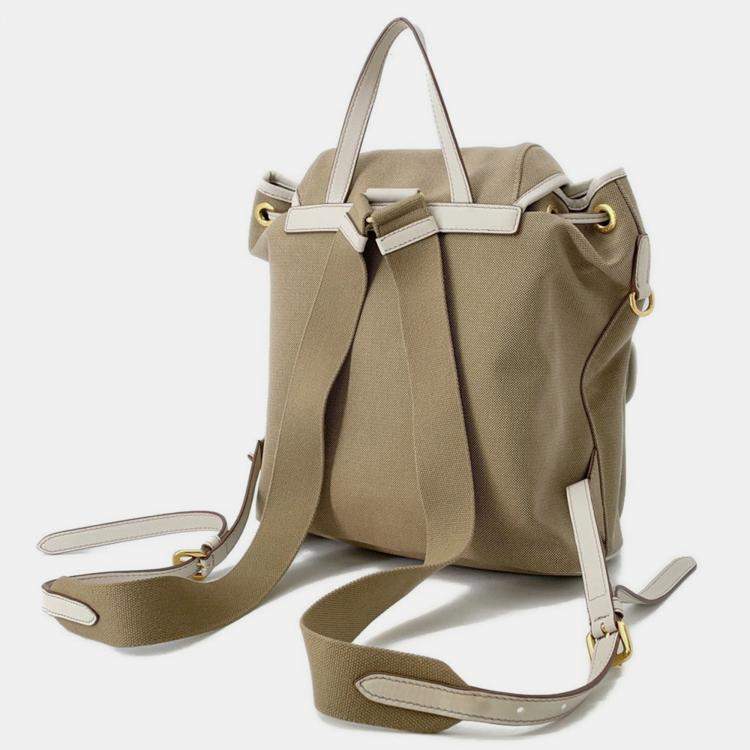 مملوكة مسبقًا Prada Logo Jacquard Backpack Beige Canvas