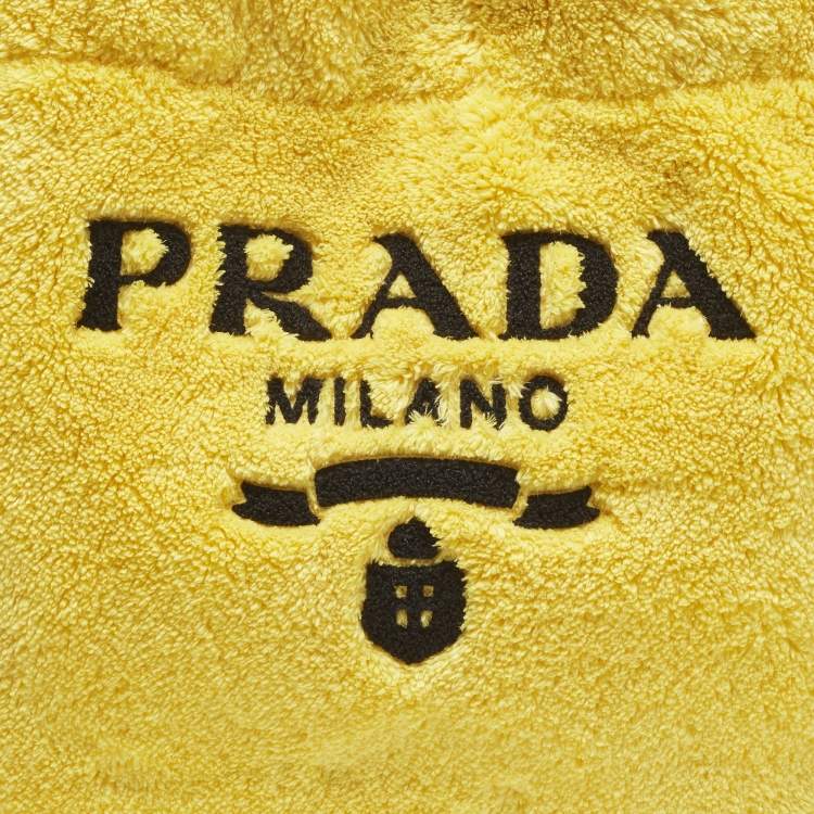 Pre Owned Prada Logo Yellow/Black Terry Cloth Tote