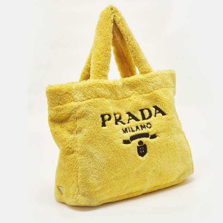Pre Owned Prada Logo Yellow/Black Terry Cloth Tote