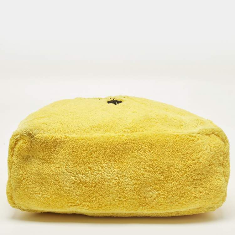 Pre Owned Prada Logo Yellow/Black Terry Cloth Tote