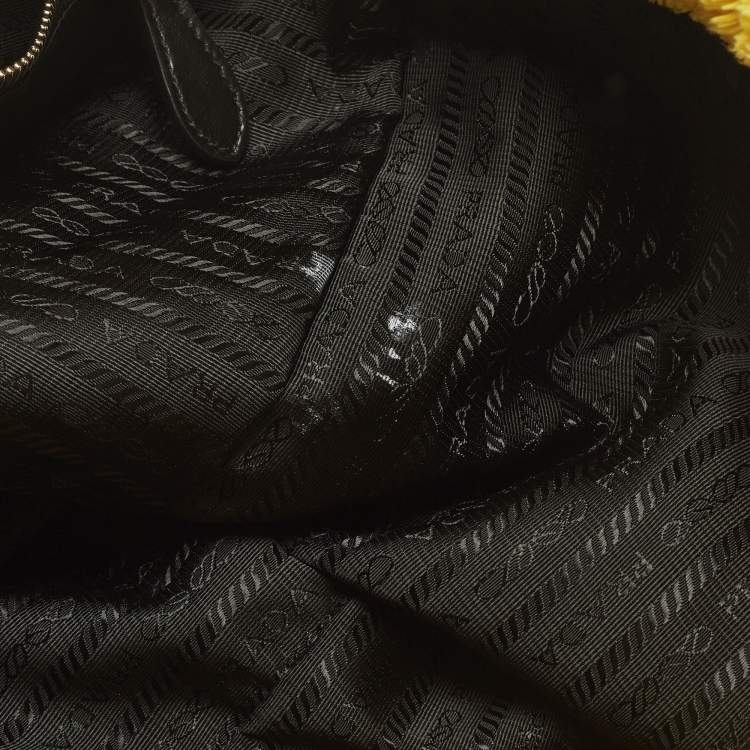 Pre Owned Prada Logo Yellow/Black Terry Cloth Tote