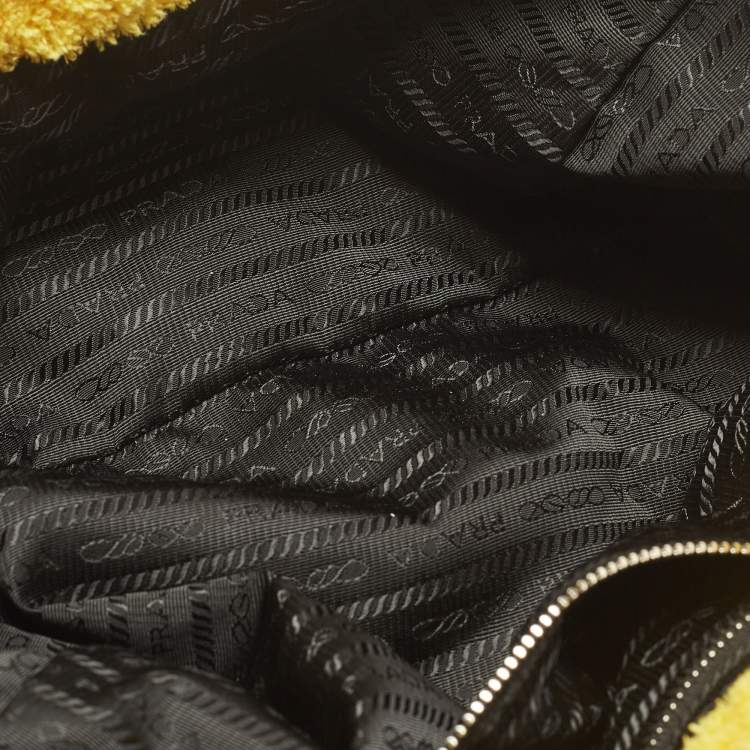 Pre Owned Prada Logo Yellow/Black Terry Cloth Tote