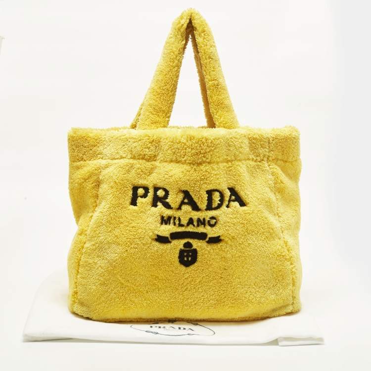 Pre Owned Prada Logo Yellow/Black Terry Cloth Tote
