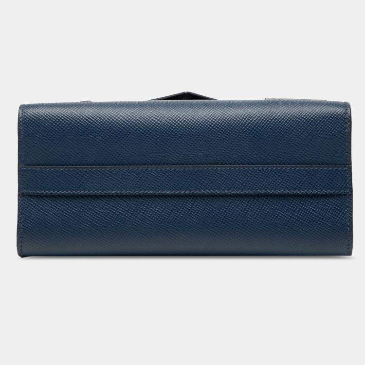 Pre Owned Prada Blue Saffiano Cuir Monochrome Robot Patches Envelope Chain Flap