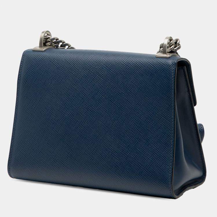 Pre Owned Prada Blue Saffiano Cuir Monochrome Robot Patches Envelope Chain Flap