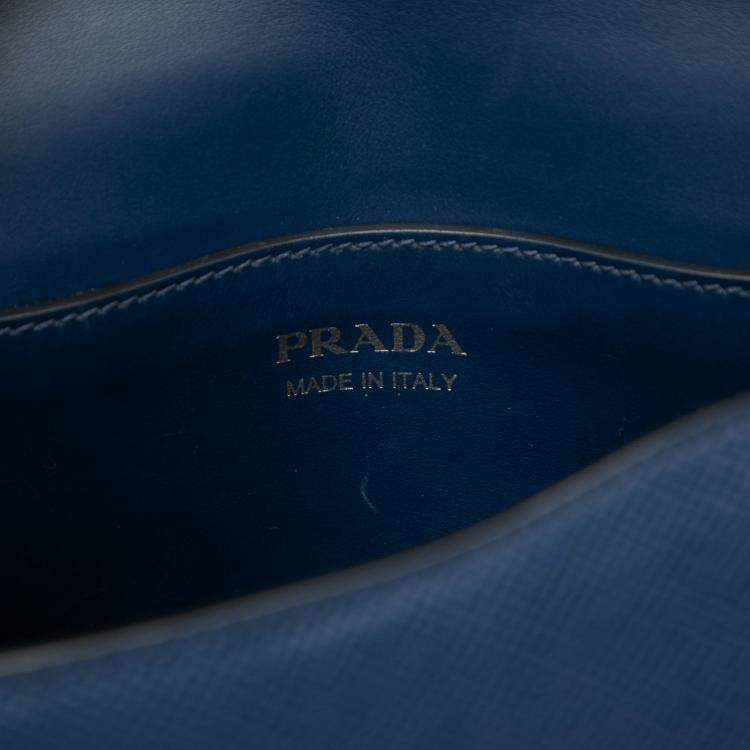 Pre Owned Prada Blue Saffiano Cuir Monochrome Robot Patches Envelope Chain Flap