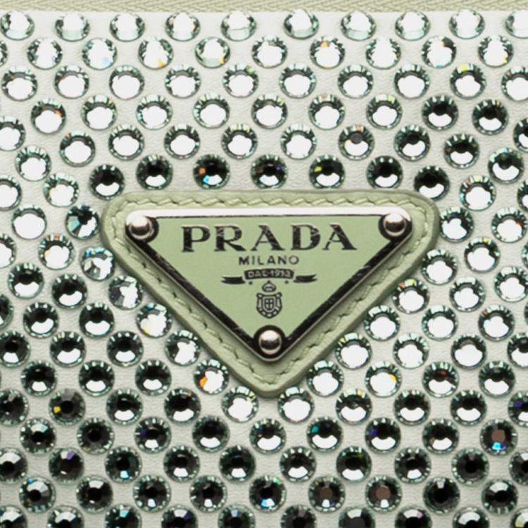 Pre Owned Prada Green Satin Crystal Embellished Triangle Pouch
