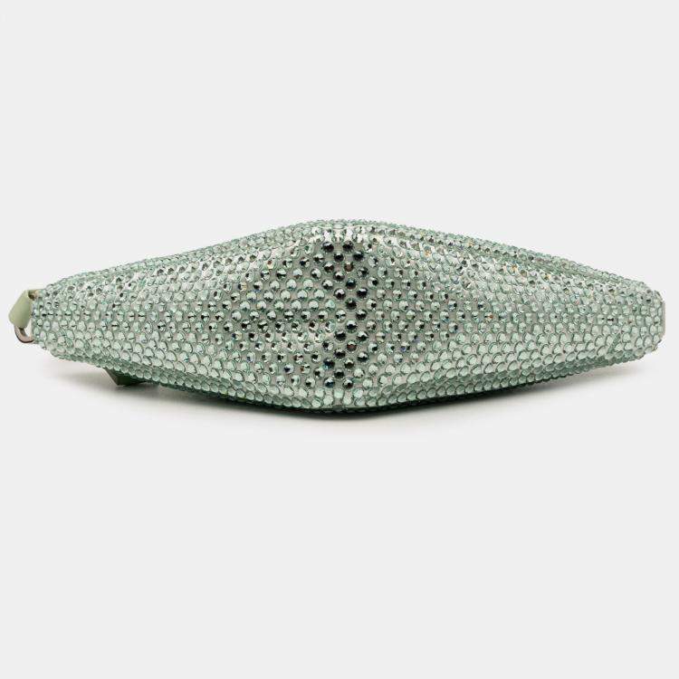 Pre Owned Prada Green Satin Crystal Embellished Triangle Pouch