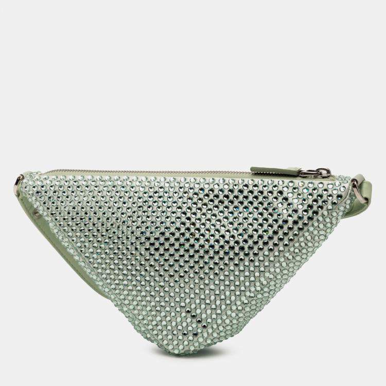 Pre Owned Prada Green Satin Crystal Embellished Triangle Pouch