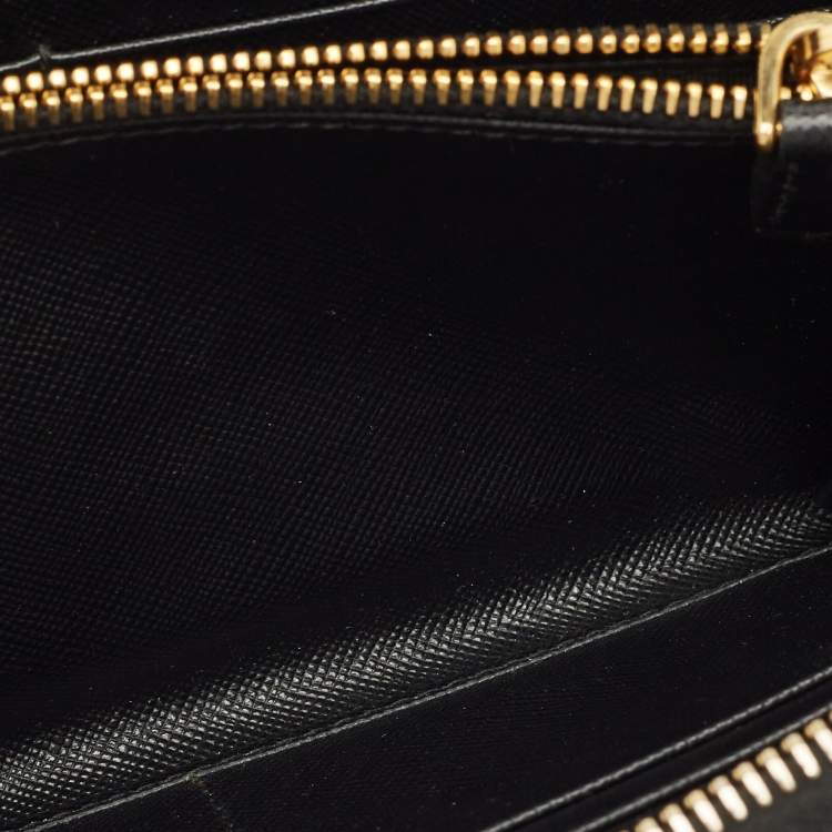 Pre Owned Prada Logo Black Saffiano Metal Leather Zip Around Wallet