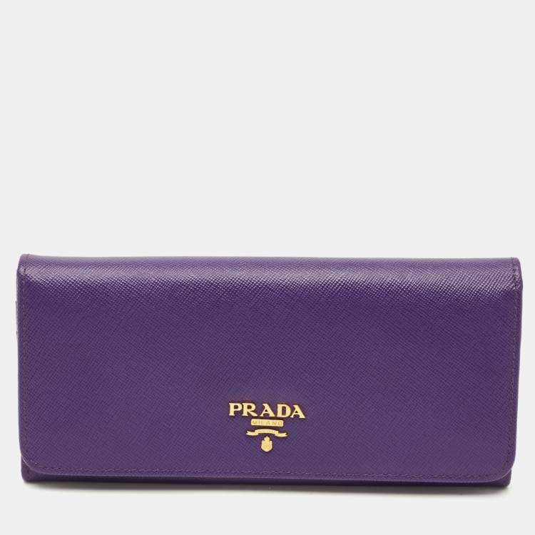Pre Owned Prada Logo Purple Saffiano Metal Leather Continental Wallet