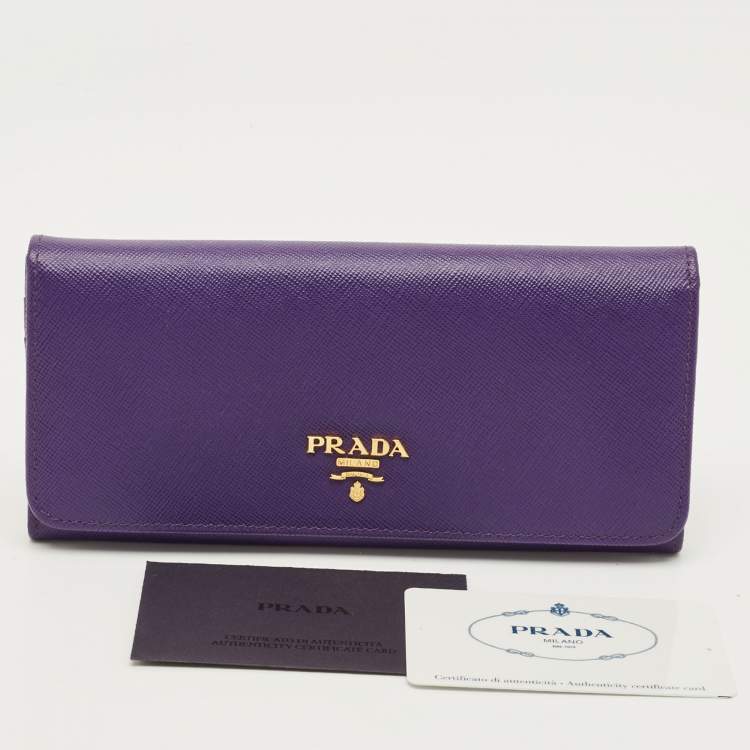Pre Owned Prada Logo Purple Saffiano Metal Leather Continental Wallet