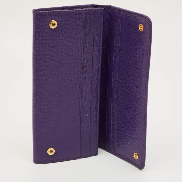 Pre Owned Prada Logo Purple Saffiano Metal Leather Continental Wallet