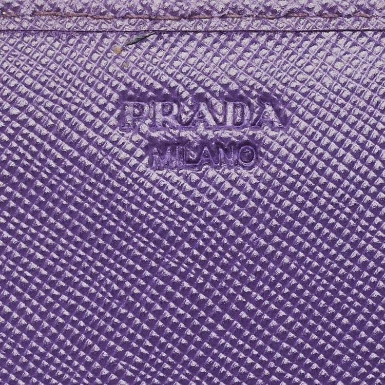 Pre Owned Prada Logo Purple Saffiano Metal Leather Continental Wallet