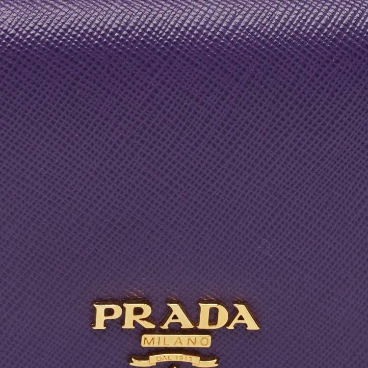Pre Owned Prada Logo Purple Saffiano Metal Leather Continental Wallet