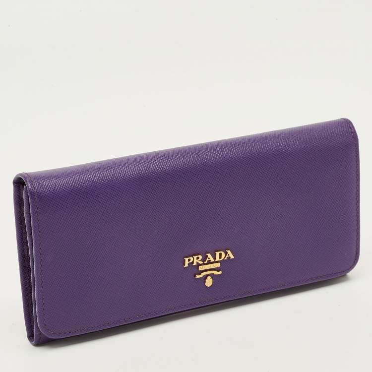 Pre Owned Prada Logo Purple Saffiano Metal Leather Continental Wallet