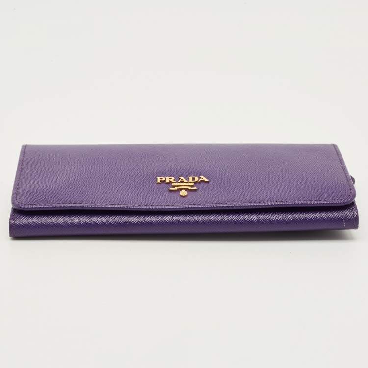 Pre Owned Prada Logo Purple Saffiano Metal Leather Continental Wallet