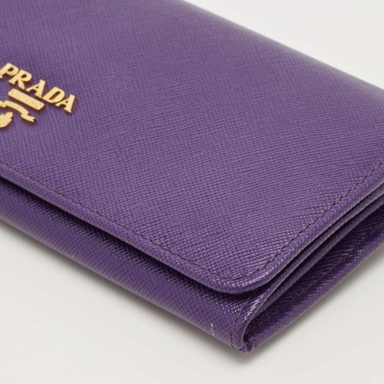 Pre Owned Prada Logo Purple Saffiano Metal Leather Continental Wallet