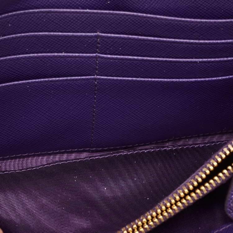 Pre Owned Prada Logo Purple Saffiano Metal Leather Continental Wallet