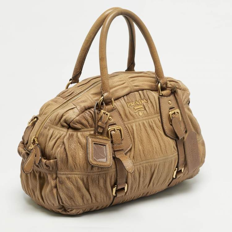 Pre Owned Prada Tan Gaufre Leather Satchel