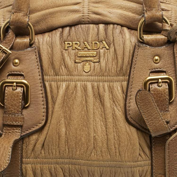 Pre Owned Prada Tan Gaufre Leather Satchel