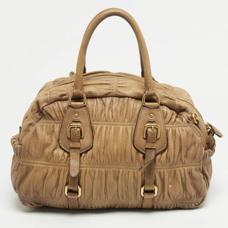 Pre Owned Prada Tan Gaufre Leather Satchel