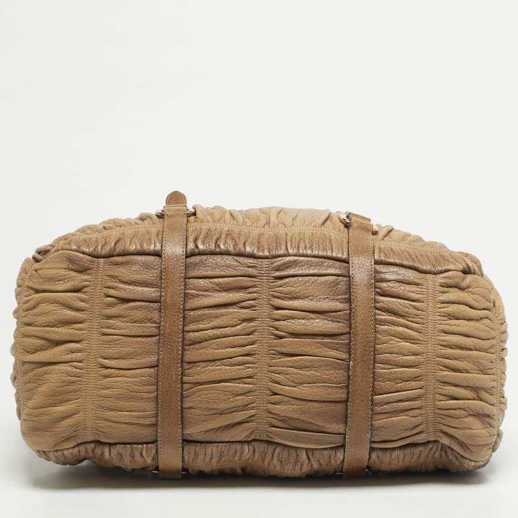 Pre Owned Prada Tan Gaufre Leather Satchel