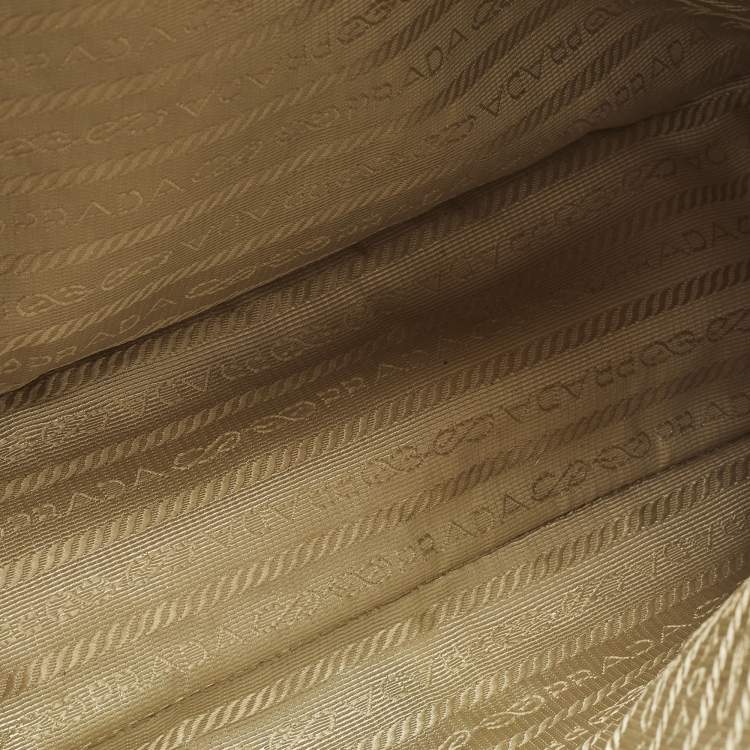 Pre Owned Prada Gardener's Medium Off White/Black Saffiano Leather Tote