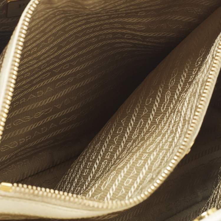 Pre Owned Prada Gardener's Medium Off White/Black Saffiano Leather Tote