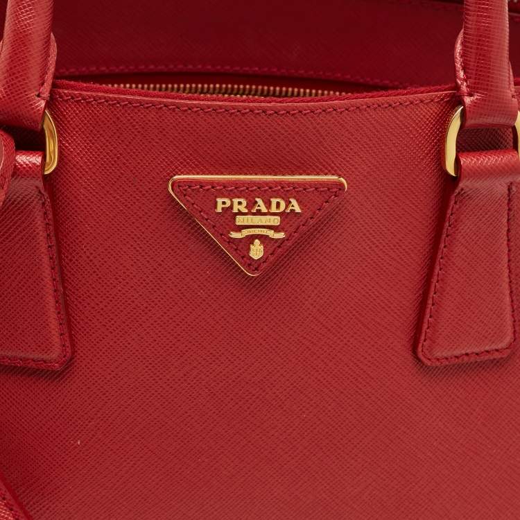 Pre Owned Prada Double Zip Large Red Saffiano Leather Tote